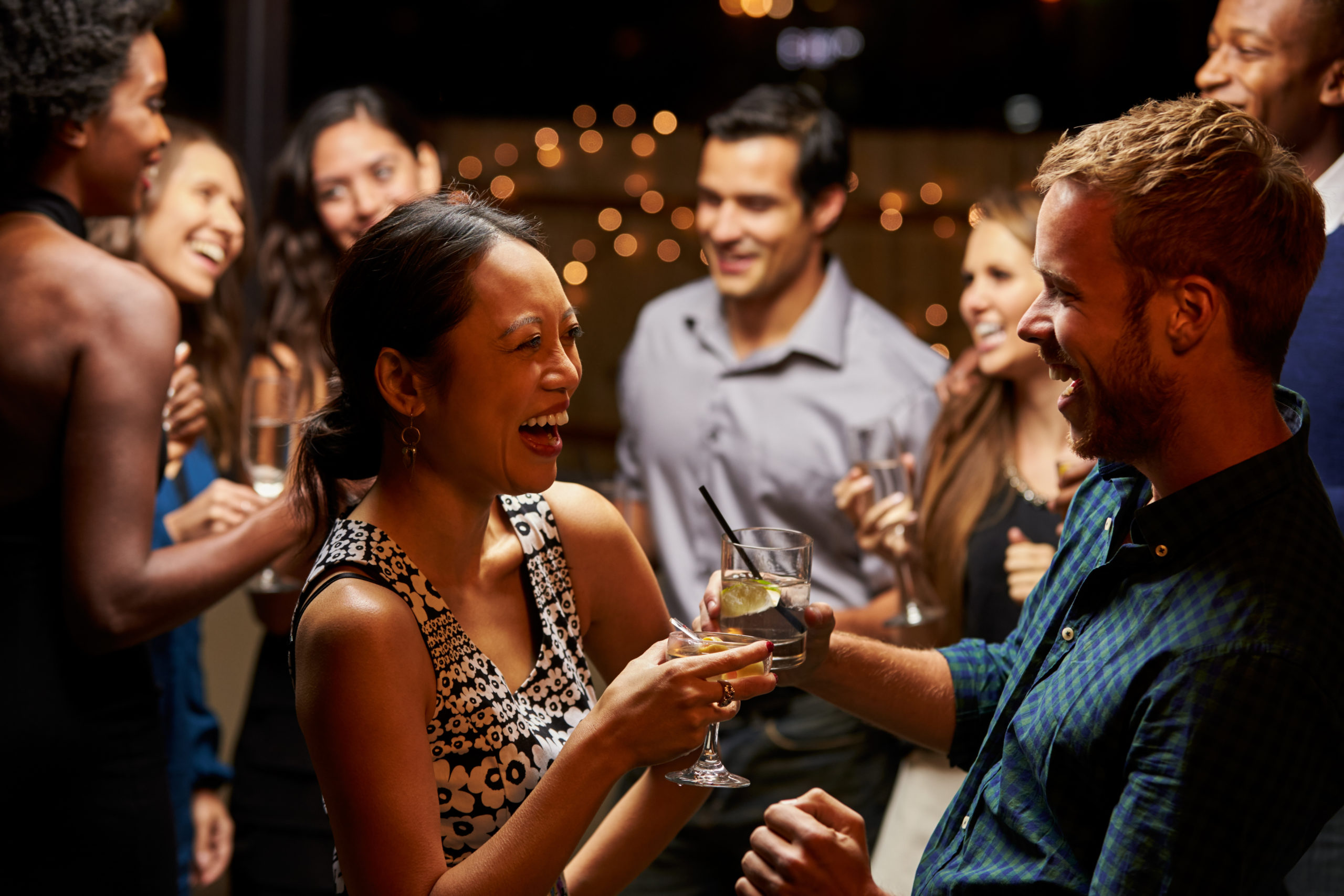 Couples Dancing And Drinking At Evening Party Couples Dancing And Drinking At Evening Party