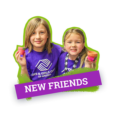 Two smiling BGCAZ girls with painted flower pots in hand